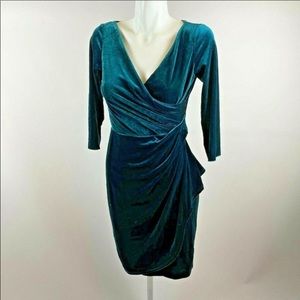 Betsey Johnson Hunter Green Velvet Faux Wrap Dress